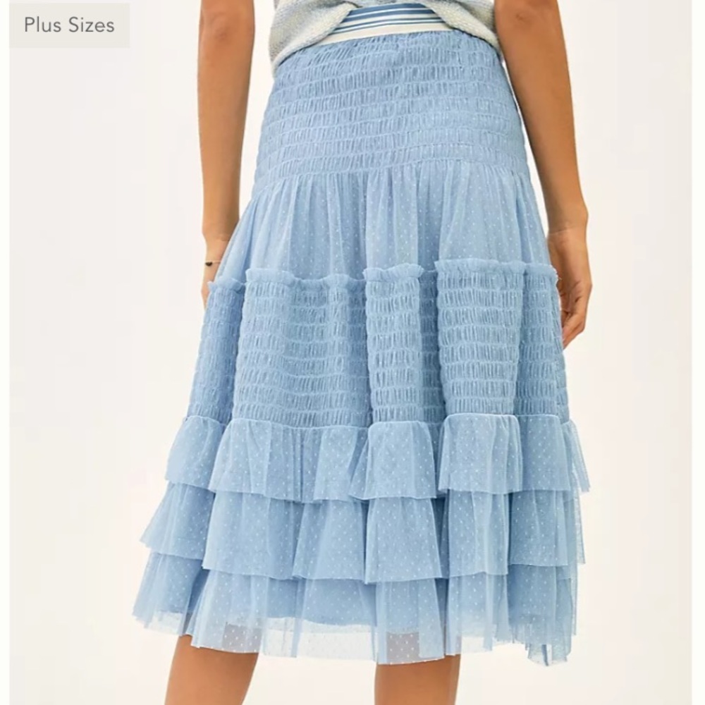 Anthropologie Light Blue Ruffled Midi Skirt - Picture 4 of 11